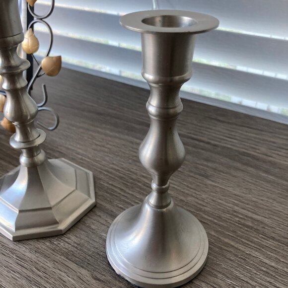 Two Muted Silver Candlestick Holders Made in India - Picture 3 of 6